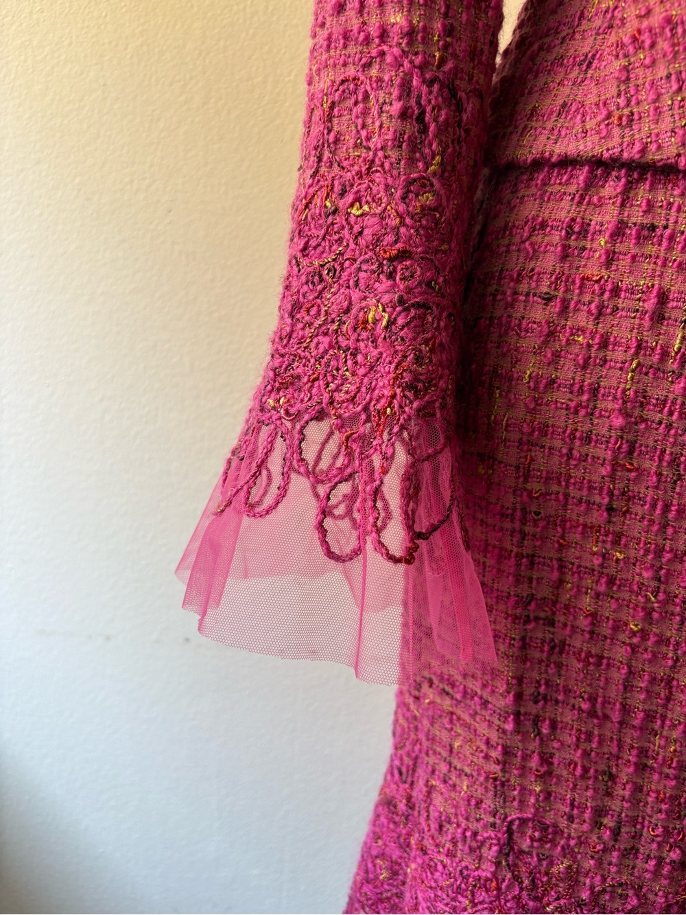Vintage Rickie Freeman Teri Jon Pink Boucle Tweed Skirt Suit Emboidered Trim 2/4 - Picture 5 of 15